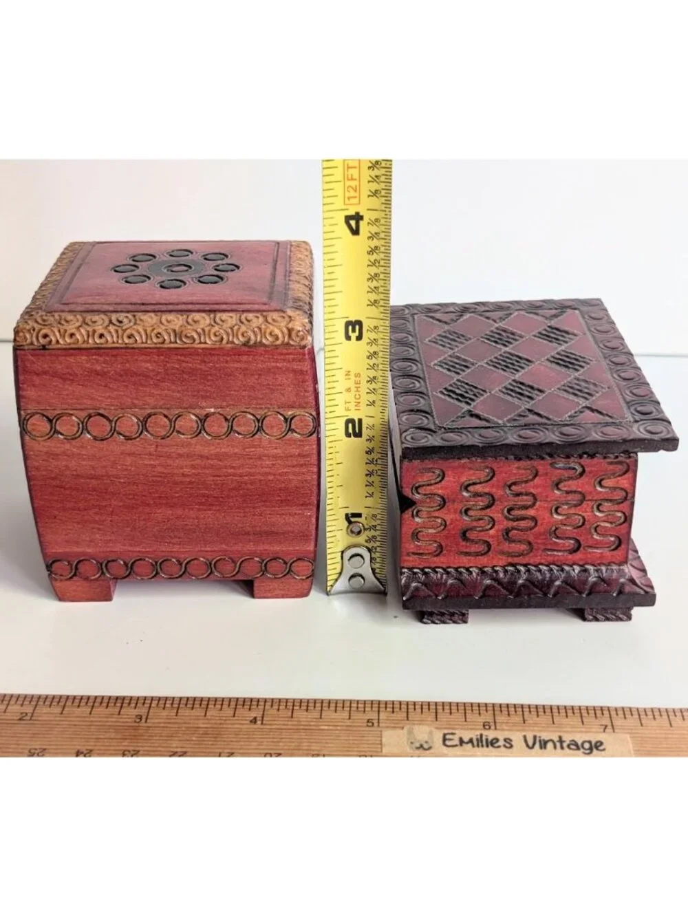 Lot of 2 Small Handmade in Poland Wooden Trinket Boxes